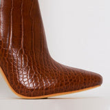 Croc Print Block Heels Ankle Boots Pointed Toe Zip Up Solid Short Winter Booties Fall Ladies Elegant High Heels Shoes Dress