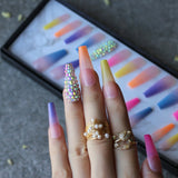 Rhinestone Crystal Design Pink Luxury Ombre Extra Coffin Press on Nails Gel