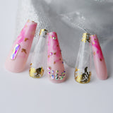 Rhinestone Crystal Design Pink Luxury Ombre Extra Coffin Press on Nails Gel