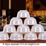 10pcs/Set Chinese Dining Room Ceramic Tableware  4.5*inch Deep Jingdezhen Bone China Porcelain Dinnerware Rice Bowl Ceramic Bowl
