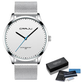 Relogio Masculino CRRJU Watch for Men Black Big Dial Casual Quartz Watches Unique Simple Sport Watches Mesh Waterproof Watch