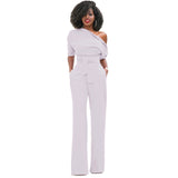 Fashion Wide Leg Slanted One Shoulder Belted Jumpsuits  Yoga
