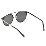 FRISCO | A18 - Modern Horn Rimmed Metal Frame Round Sunglasses