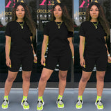 Matching Biker Shorts Set Workout Jogger Suits Two Piece Set Women Clothing Summer Custom Short Sleeve Suit