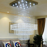 Modern and Simple Double Staircase Crystal Chandelier Luxury Long Crystal Bead Pendant Lamps