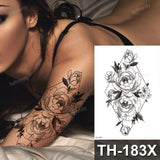 Tattoo Sticker Flower Big Body Art Waterproof Temporary Sexy Thigh Tattoos for Woman Tattoo Fake Water Black Sketch Line Sleeve