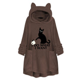 Womail Hoodie Sweatshirt Womens winter Fleece Cat Ear Long Pocket loose Casual Hooded Feminine Oversize Sweatshirt Plus Size