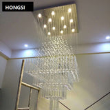Modern and Simple Double Staircase Crystal Chandelier Luxury Long Crystal Bead Pendant Lamps