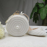 BaoYaFang White Pearl Women Wedding Shoes and Bags Bride High Heels Shoes Ladies Party Dress Shoes Woman Sweet Fashion Pumps