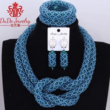 Chunky Women Royal Blue African Beads Bridal Jewelry Sets for Wedding Nigerian Beads Necklace Earrings Bracelet Set of Jewelry
