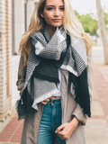 Soft Black & Gray Plaid Waffle Style Knit Blanket