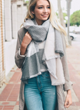 Soft Gray & Blush Plaid Waffle Style Knit Blanket
