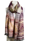Woven Purple Mix Tribal Print Frayed Long Scarf