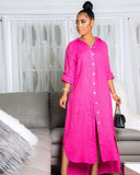 High Quality Loose Casual Solid Color Women'S Lapel Long Shirt Dress