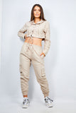 Beige Crop Shirt & Cargo Trouser Lounge Set
