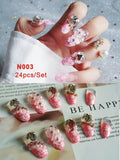 24Pcs Luxe Shining Rhinestone False Square Transparent Nails with Fake Art