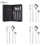 Silver Cutlery Set Stainless Steel 16 Piece Dinnerware Knive Fork Spoon Set Kitchen Complete Tableware Black Gift Box Dinner Set