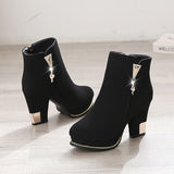 2020 New Ankle Boots Women Platform High Heels Female Side Zipper Short Boot Casual Ladies Velvet Warm Rhinestone Botas Mujer