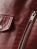 Brown Faux Leather Belted Moto Jacket With Zipper