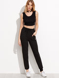 Black Heart Print Drawstring Waist Peg Pants
