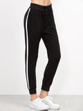 Black Striped Side Drawstring Pants