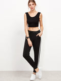 Black Striped Side Drawstring Pants