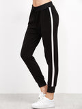 Black Striped Side Drawstring Pants