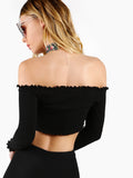 Rib Knit Off Shoulder Crop Top BLACK
