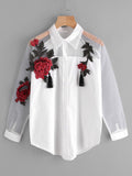 Appliques Tassel Detail Shirt With Sheer Mesh
