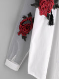 Appliques Tassel Detail Shirt With Sheer Mesh