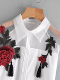 Appliques Tassel Detail Shirt With Sheer Mesh