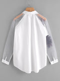Appliques Tassel Detail Shirt With Sheer Mesh
