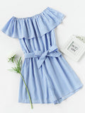 Frill Bardot Self Tie Striped Romper