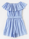 Frill Bardot Self Tie Striped Romper