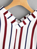 Double V Neckline Stripe Blouse