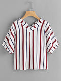 Double V Neckline Stripe Blouse