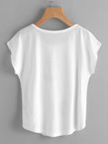 Face Print Cap Sleeve Curved Hem Tshirt