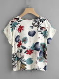 Jungle Print Dolman Sleeve Drawstring Top