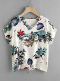 Jungle Print Dolman Sleeve Drawstring Top