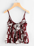 Floral Print Random Box Pleat Cami Top