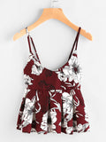 Floral Print Random Box Pleat Cami Top