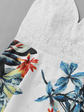 Criss Cross Back Lace Panel Tropical Print Dress