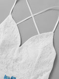 Criss Cross Back Lace Panel Tropical Print Dress