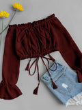 Off Shoulder Drawstring Crop Top
