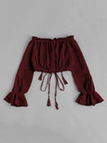 Off Shoulder Drawstring Crop Top