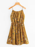 Braided Bead Strap Tie Floral Print Random Dress