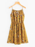 Braided Bead Strap Tie Floral Print Random Dress