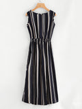 Barcode Stripe Elastic Waist Dress