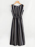 Barcode Stripe Elastic Waist Dress