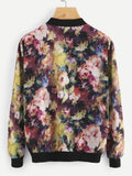 Contrast Ribbed Trim Florals Jacket
